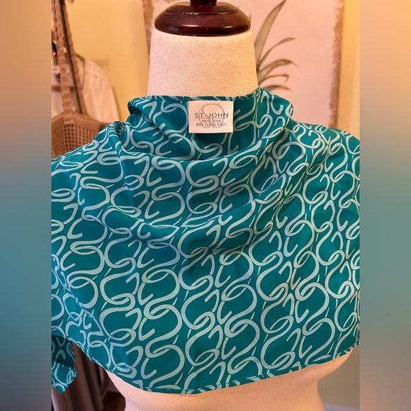 ST. JOHN Vintage Teal Silk Signature Scarf EUC - Picture 2 of 6